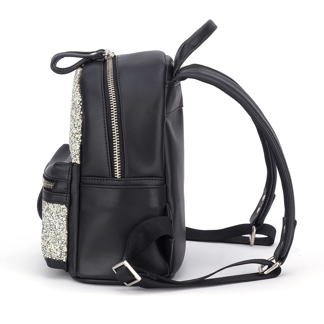 Ladies Trendy Design Lifestyle Sparking Crystal Beads Zip Around Backpack with Extendable Strap