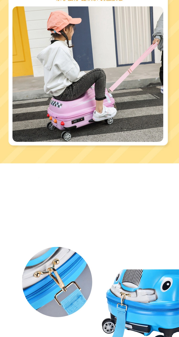 Custom Kids Trolley Luggage 20 Inch 3D Cartoon Suitcase on Wheels Carry on Trunk Can Sit to Ride Rolling Luggage Swing Car Childern′s